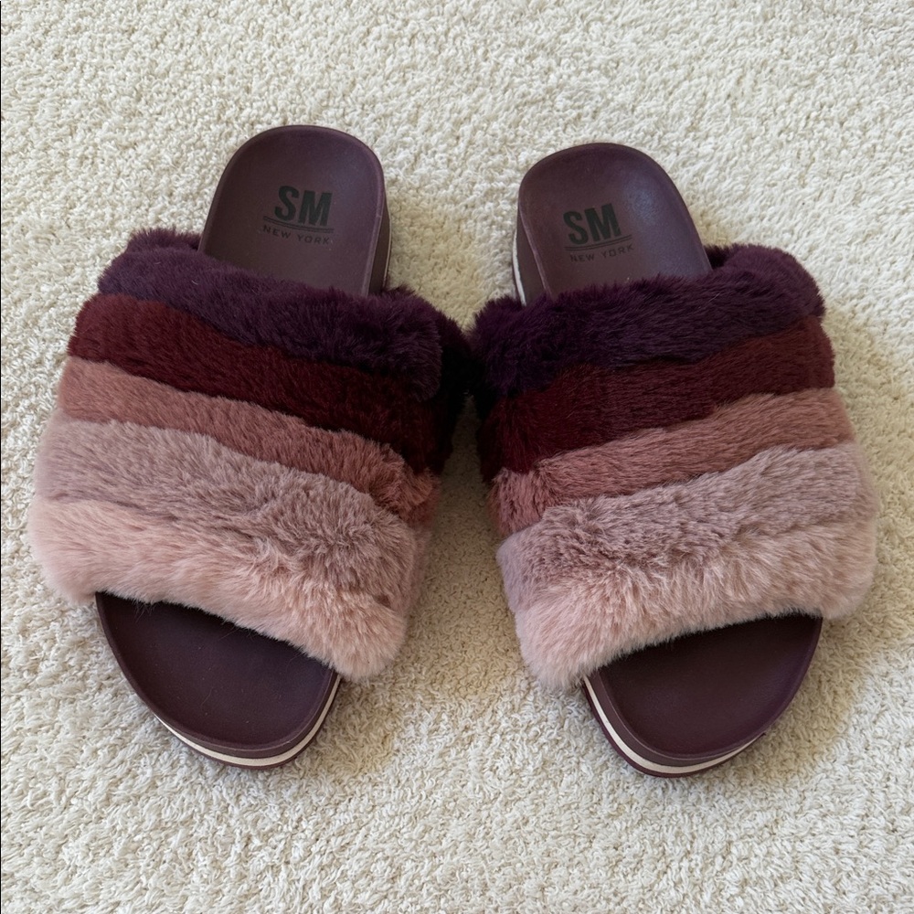 Steve Madden New York Fun Women's Plush Slippers - Burgundy and Pink Size 8